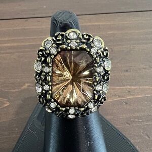 Antique-Style Brown Crystal Halo Ring - Womens Fashion Jewelry
